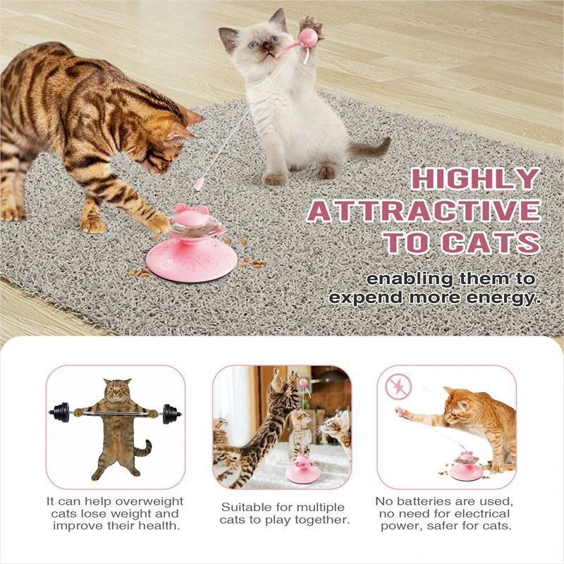 Cute Cat Fur Ball Cute Cat Teaser Wand Pet Products Spring Toy Cat Interactive Toys With Suction Cup Scratcher Toy Cat Supplies