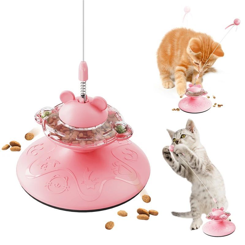 Cute Cat Fur Ball Cute Cat Teaser Wand Pet Products Spring Toy Cat Interactive Toys With Suction Cup Scratcher Toy Cat Supplies